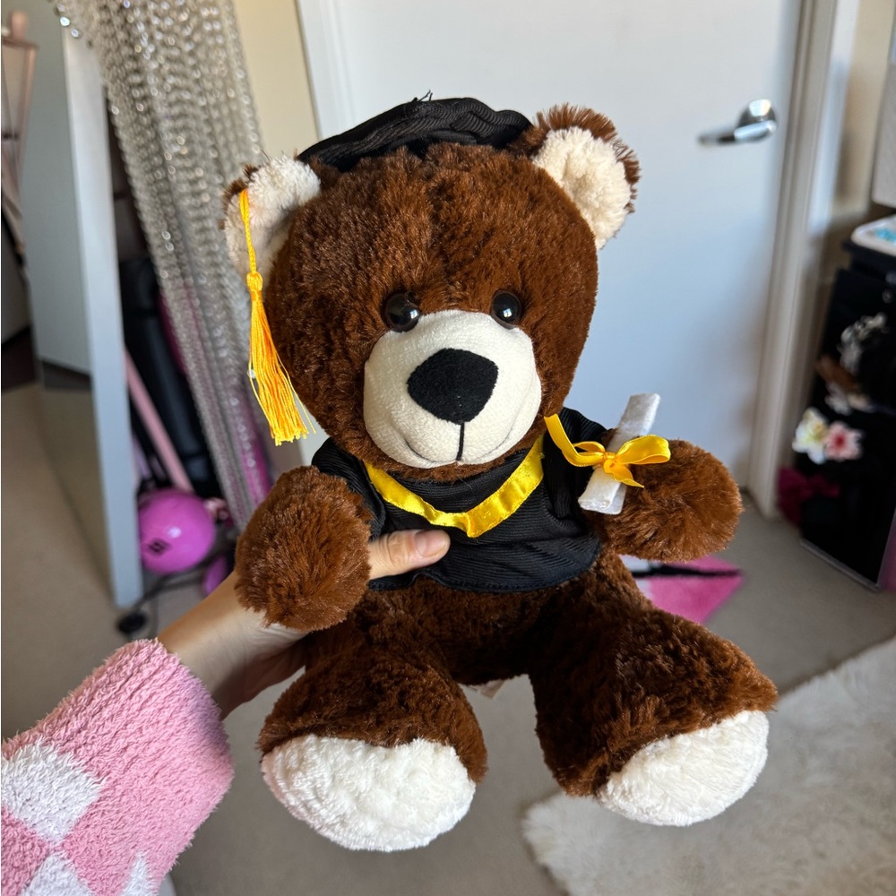 & Other Stories Brown Teddy Bear with Black Cap and Yellow Accents
